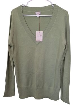 Caslon NWT Lightweight V-Neck Spring Longsleeve Sweater In Fennel Size XL
